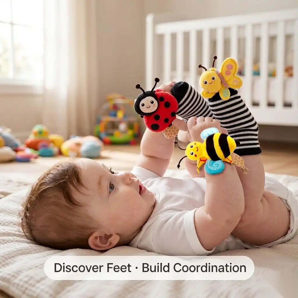 baby wrist rattle socks and foot finder set