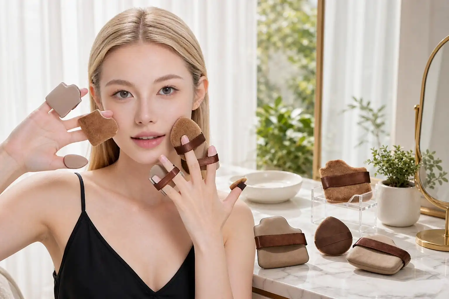 leather velour makeup powder puffs